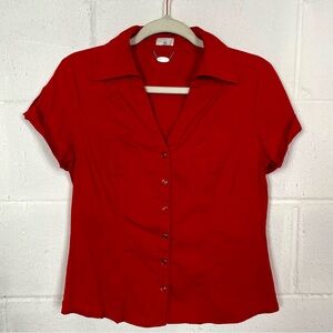 Ali & Kris Red Y2K Top Snap Front Collar Deep V-Neck Fitted Preppy Retro M